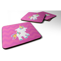 "Caroline's Treasures Pink Chevron Unicorn Foam Coaster Set of 4, 3.5, Multicolor"