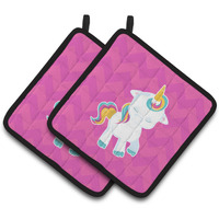 "Caroline's Treasures Pink Chevron Unicorn Pair of Pot Holders, 7.5 x 7.5, Multicolor"