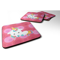 "Caroline's Treasures Polkadots Unicorn Foam Coaster Set of 4, 3.5, Multicolor"