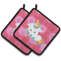 "Caroline's Treasures BB6810PTHD Polkadots Unicorn Pair of Pot Holders, 7.5 x 7.5"", Multicolor"