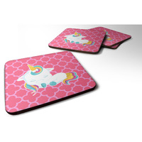 "Caroline's Treasures Quatrafoil Pink Unicorn Foam Coaster Set of 4, 3.5, Multicolor"