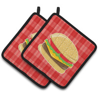 "Caroline's Treasures BB6812PTHD Hamburger Plaid Pair of Pot Holders, 7.5 x 7.5"", Multicolor"
