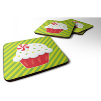 "Caroline's Treasures Christmas Pepermint Cupcake Foam Coaster Set of 4, 3.5, Multicolor"
