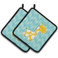 "Caroline's Treasures BB6821PTHD Boy Giraffe Pair of Pot Holders, 7.5 x 7.5"", Multicolor"