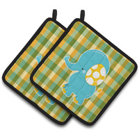 "Caroline's Treasures BB6822PTHD Boy Elephant Pair of Pot Holders, 7.5 x 7.5"", Multicolor"