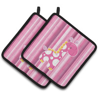 "Caroline's Treasures BB6827PTHD Girl Giraffe Pair of Pot Holders, 7.5 x 7.5"", Multicolor"