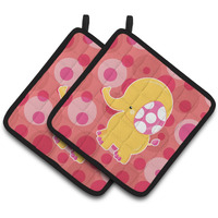 "Caroline's Treasures BB6828PTHD Girl Elephant Pair of Pot Holders, 7.5 x 7.5"", Multicolor"