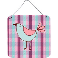 "Caroline's Treasures Bird on Purple Plaid Metal Print, 6"" x 6"", Multicolor"
