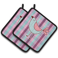 "Caroline's Treasures BB6833PTHD Bird on Purple Plaid Pair of Pot Holders, 7.5 x 7.5"", Multicolor"