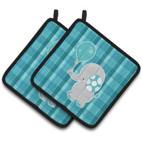 "Caroline's Treasures BB6835PTHD Elephant with Balloon Pair of Pot Holders, 7.5 x 7.5"", Multicolor"
