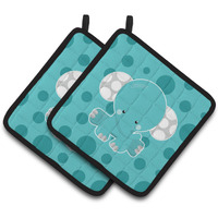 "Caroline's Treasures BB6836PTHD Polkadot Elephant Pair of Pot Holders, 7.5 x 7.5"", Multicolor"