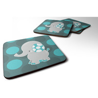 "Caroline's Treasures Polkadot Grey Elephant Foam Coaster Set of 4, 3.5, Multicolor"