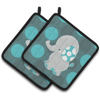 "Caroline's Treasures BB6837PTHD Polkadot Grey Elephant Pair of Pot Holders, 7.5 x 7.5"", Multicolor"
