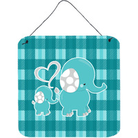 "Caroline's Treasures Plaid Momma and Baby Elephant Metal Print, 6"" x 6"", Multicolor"