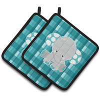 "Caroline's Treasures BB6840PTHD Plaid Elephant Pair of Pot Holders, 7.5 x 7.5"", Multicolor"
