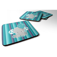 "Caroline's Treasures Grey Elephant with Balloon Foam Coaster Set of 4, 3.5, Multicolor"
