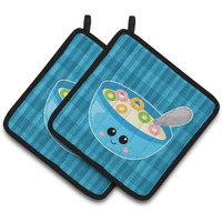 "Caroline's Treasures BB6845PTHD Blue bowl of Cereal Pair of Pot Holders, 7.5 x 7.5"", Multicolor"