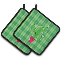 "Caroline's Treasures BB6848PTHD Cactus Plaid Pair of Pot Holders, 7.5 x 7.5"", Multicolor"