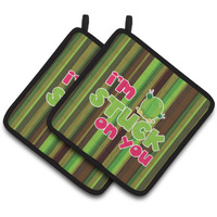 "Caroline's Treasures BB6851PTHD Cactus I'm Stuck on You Pair of Pot Holders, 7.5 x 7.5"", Multicolor"