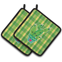 "Caroline's Treasures BB6853PTHD Cactus Striped Plaid Pair of Pot Holders, 7.5 x 7.5"", Multicolor"