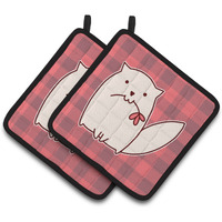 "Caroline's Treasures BB6854PTHD Cat Pink Plad Pair of Pot Holders, 7.5 x 7.5"", Multicolor"