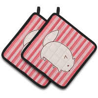 "Caroline's Treasures BB6855PTHD Cat Pink Stripes Pair of Pot Holders, 7.5 x 7.5"", Multicolor"