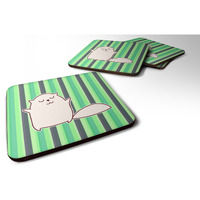 "Caroline's Treasures Cat green Stripes Foam Coaster Set of 4, 3.5, Multicolor"