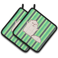 "Caroline's Treasures BB6856PTHD Cat Green Stripes Pair of Pot Holders, 7.5 x 7.5"", Multicolor"