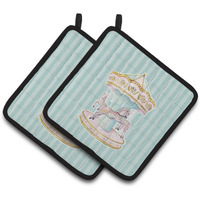 "Caroline's Treasures BB6857PTHD Carousel Pair of Pot Holders, 7.5 x 7.5"", Multicolor"