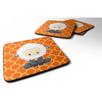 "Caroline's Treasures Sheep On Orange Quatrafoil Foam Coaster Set of 4, 3.5, Multicolor"