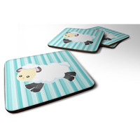 "Caroline's Treasures Sheep On Blue Stripes Foam Coaster Set of 4, 3.5, Multicolor"