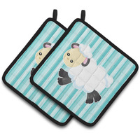 "Caroline's Treasures BB6873PTHD Sheep on Blue Stripes Pair of Pot Holders, 7.5 x 7.5"", Multicolor"
