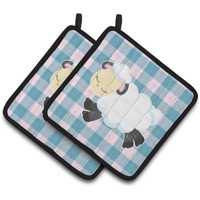 "Caroline's Treasures BB6874PTHD Sheep on Blue Gingham Pair of Pot Holders, 7.5 x 7.5"", Multicolor"