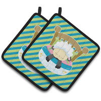"Caroline's Treasures BB6876PTHD Sheep in Bed Pair of Pot Holders, 7.5 x 7.5"", Multicolor"