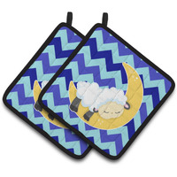 "Caroline's Treasures BB6877PTHD Sheep on Moon Chevron Pair of Pot Holders, 7.5 x 7.5"", Multicolor"