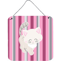 "Caroline's Treasures Kitten Cat Pink and Gray Metal Print, 6"" x 6"", Multicolor"