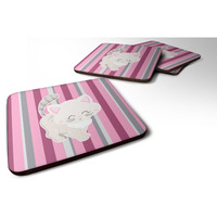 "Caroline's Treasures Kitten Cat Pink & Gray Foam Coaster Set of 4, 3.5, Multicolor"