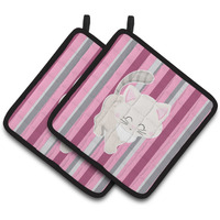 "Caroline's Treasures BB6878PTHD Kitten Cat Pink and Gray Pair of Pot Holders, 7.5 x 7.5"", Multicolor"