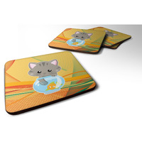 "Caroline's Treasures Kitten In The Fish Bowl Foam Coaster Set of 4, 3.5, Multicolor"