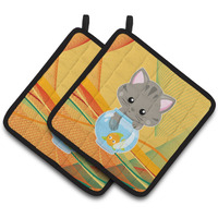 "Caroline's Treasures BB6879PTHD Kitten in the Fish Bowl Pair of Pot Holders, 7.5 x 7.5"", Multicolor"