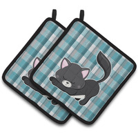 "Caroline's Treasures BB6881PTHD Little Black Cat Kitten Pair of Pot Holders, 7.5 x 7.5"", Multicolor"