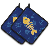 "Caroline's Treasures BB6884PTHD Fish Bones Pair of Pot Holders, 7.5 x 7.5"", Multicolor"