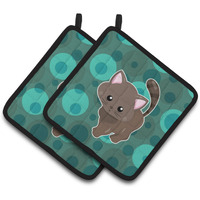 "Caroline's Treasures BB6885PTHD Polkadot Kitten Cat Pair of Pot Holders, 7.5 x 7.5"", Multicolor"