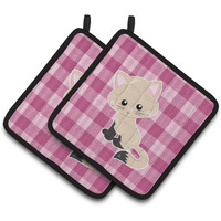 "Caroline's Treasures BB6886PTHD Kitten Cat on Pink Pair of Pot Holders, 7.5 x 7.5"", Multicolor"