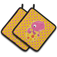 "Caroline's Treasures BB6892PTHD Baby T-Rex Dinosaur Hatching Pair of Pot Holders, 7.5 x 7.5"", Multicolor"