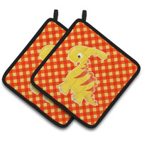 "Caroline's Treasures BB6893PTHD Parasaurolophus Dinosaur Pair of Pot Holders, 7.5 x 7.5"", Multicolor"
