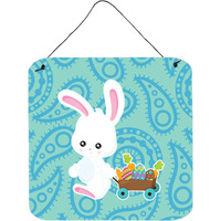 "Caroline's Treasures Easter Rabbit Paisley Blue Metal Print, 6"" x 6"", Multicolor"