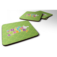 "Caroline's Treasures Happy Easter green Quatrafoil Foam Coaster Set of 4, 3.5, Multicolor"