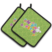 "Caroline's Treasures BB6900PTHD Happy Easter Green Quatrafoil Pair of Pot Holders, 7.5 x 7.5"", Multicolor"