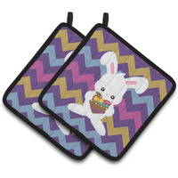 "Caroline's Treasures Easter Rabbit with Chocolate Heart Pair of Pot Holders, 7.5 x 7.5, Multicolor"